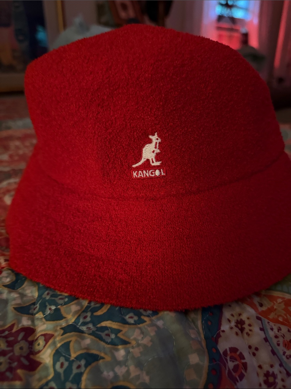 Kangol Red  Bermuda Bucket Hat with White Kangaroo Logo